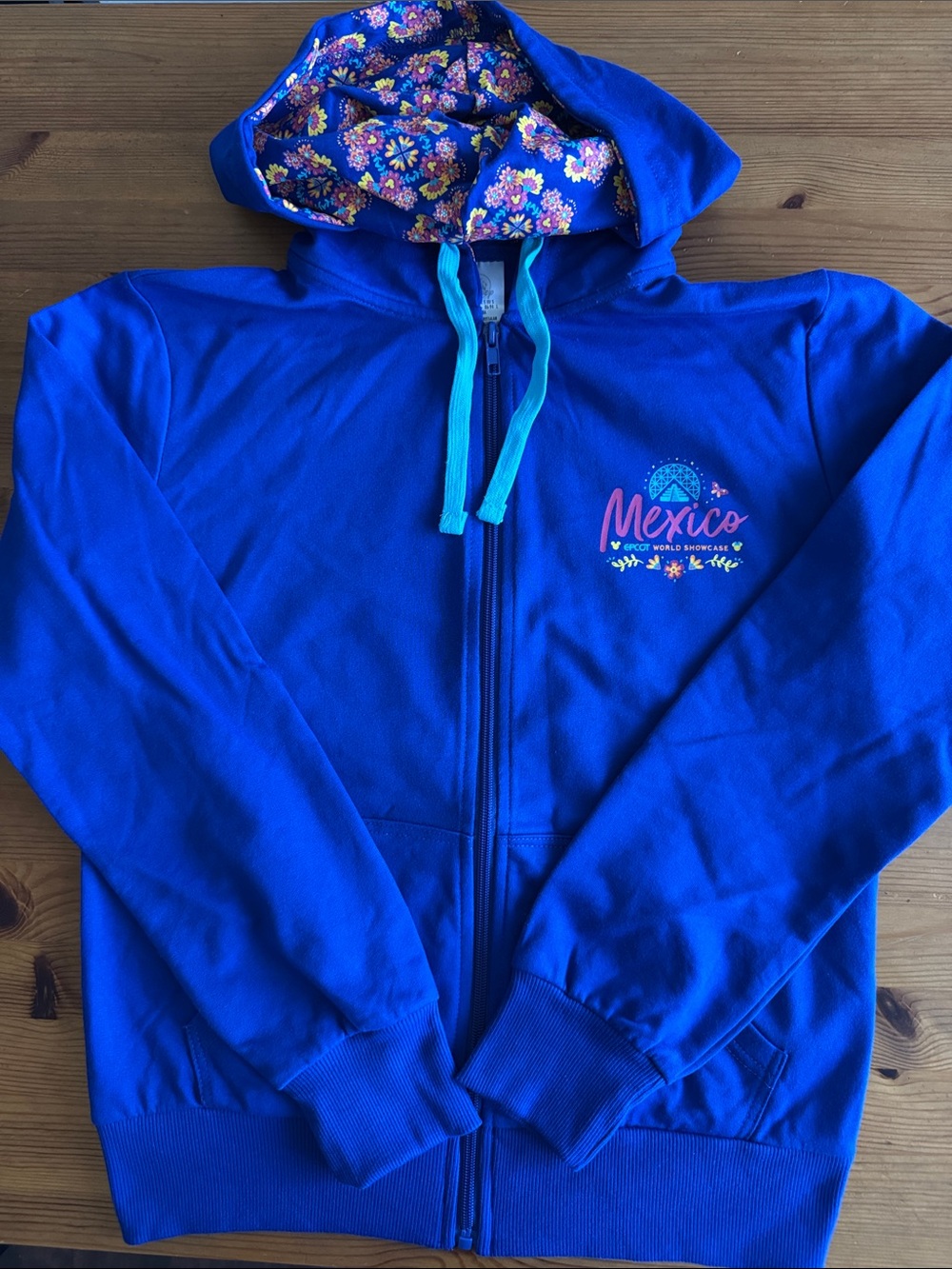Disney EPCOT World Showcase “Mexico” Zip-Up Hoodie with Floral Hood Lining